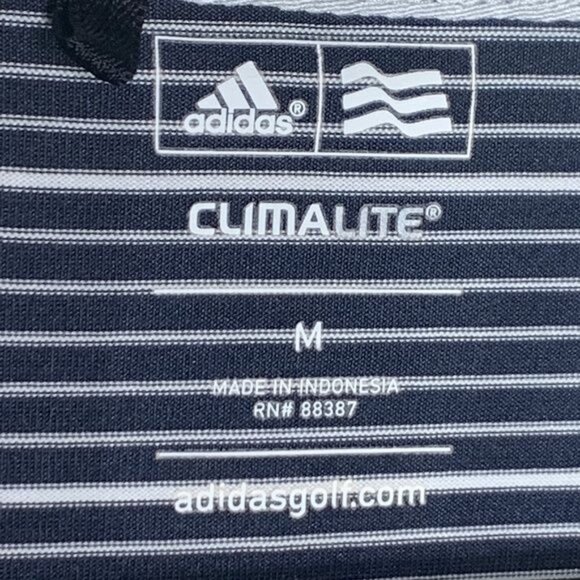 Adidas Climalite Golf Polo Shirt Navy Blue Stripe Size M Moisture Wicking - Picture 9 of 11